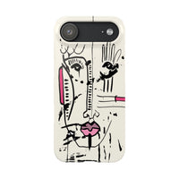 Abstract Face Line Art Slim Phone Case | Minimal Pink Accent