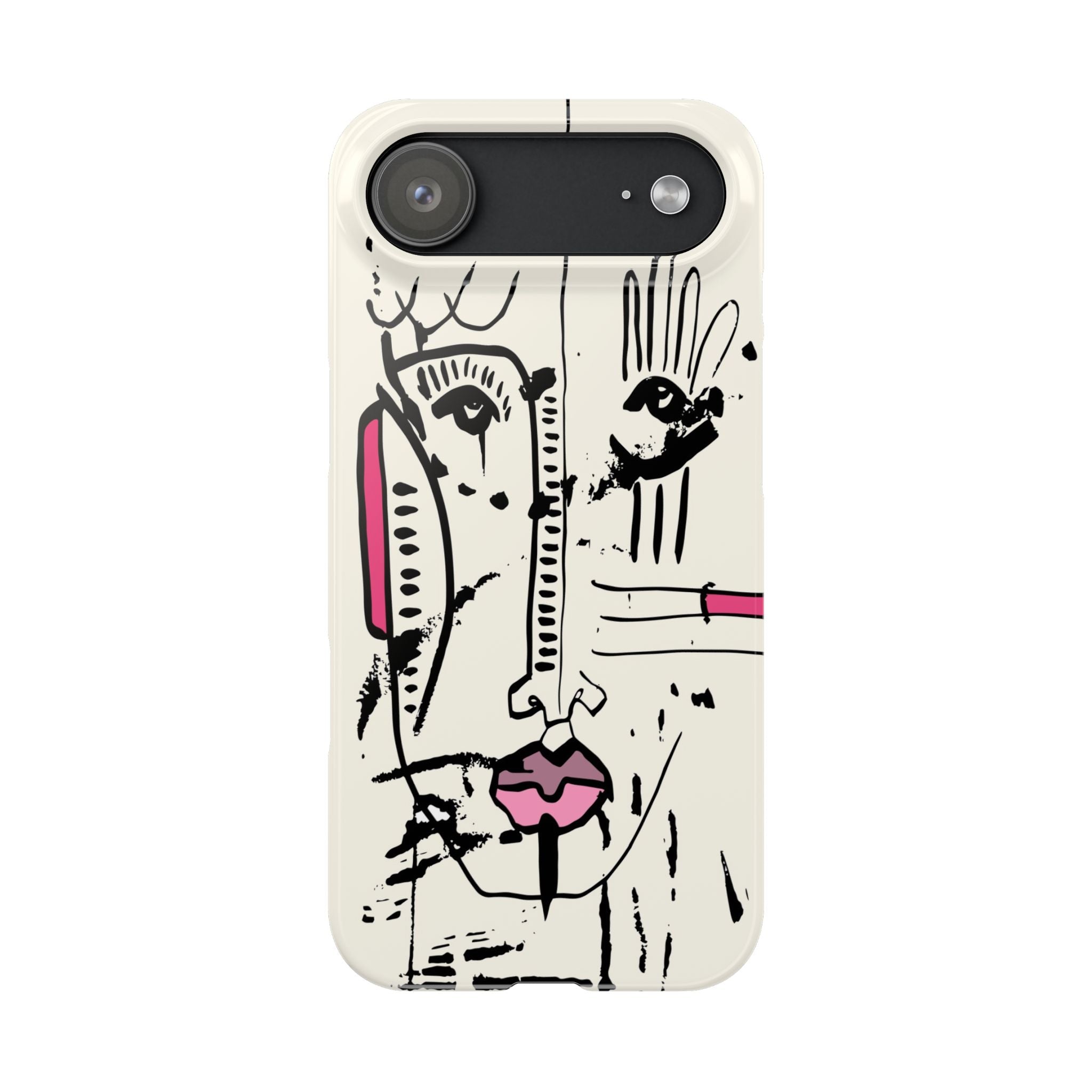 Abstract Face Line Art Slim Phone Case | Minimal Pink Accent