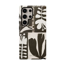 Floral Block Print Tough Phone Case — Black & White Botanical Protective Cover
