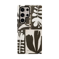 Floral Block Print Tough Phone Case — Black & White Botanical Protective Cover