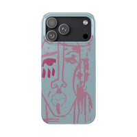 Abstract Line Face Slim Phone Case | Minimalist Portrait, Dusty Blue & Rose