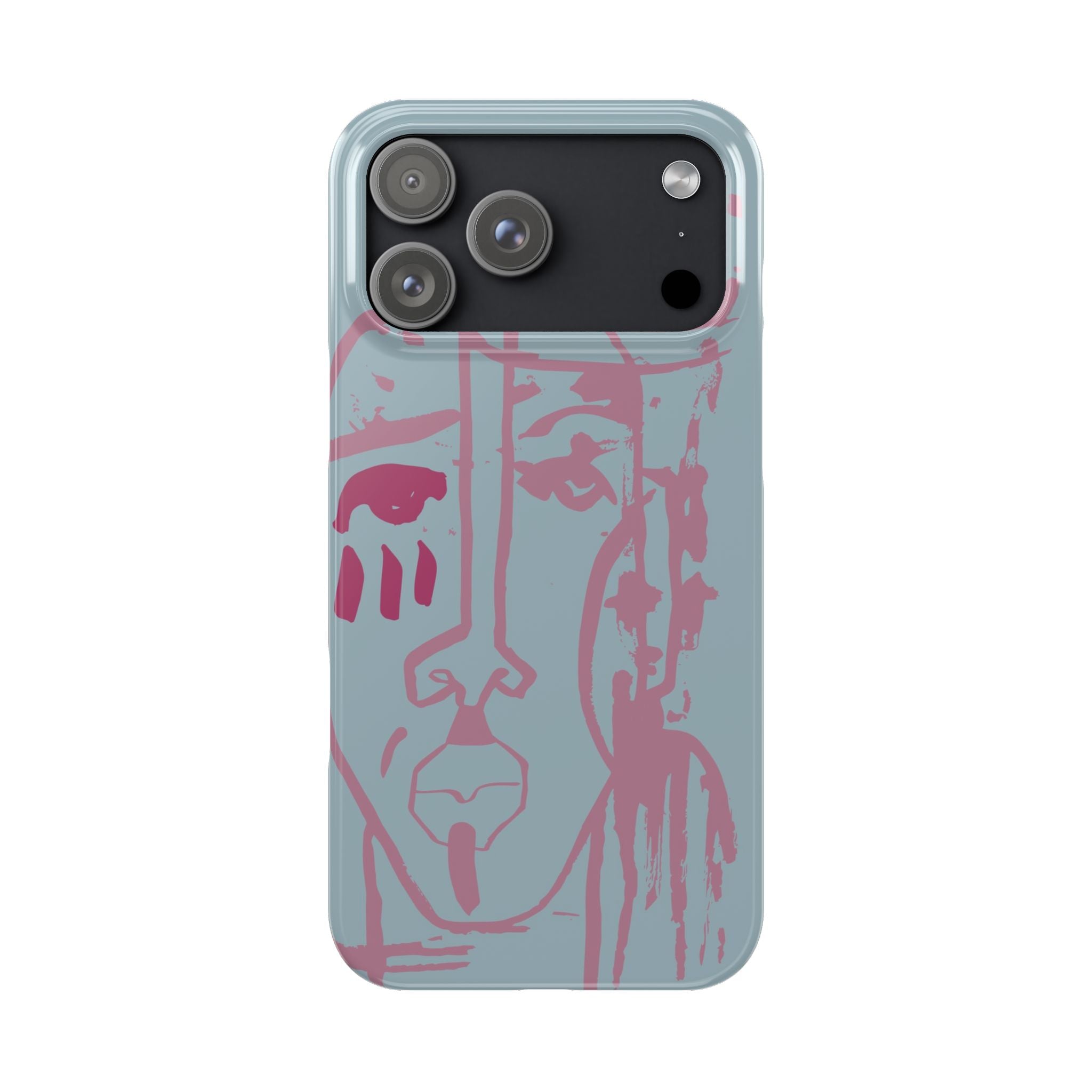 Abstract Line Face Slim Phone Case | Minimalist Portrait, Dusty Blue & Rose