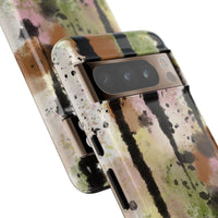 Watercolor Ink Splash Tough Phone Case — Abstract Olive, Blush & Charcoal Protective Cover