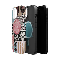 Abstract Floral Magnetic Phone Case — Impact-Resistant Protective Cover with Pink & Teal Collage Design