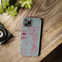 Abstract Line Face Slim Phone Case | Minimalist Portrait, Dusty Blue & Rose