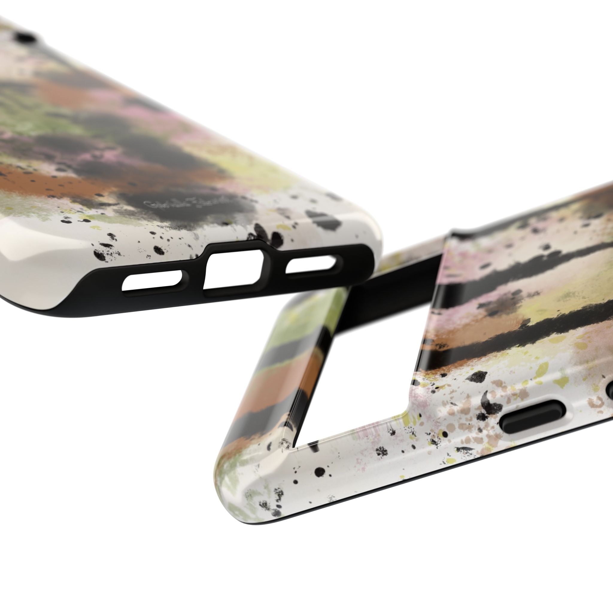 Watercolor Ink Splash Tough Phone Case — Abstract Olive, Blush & Charcoal Protective Cover