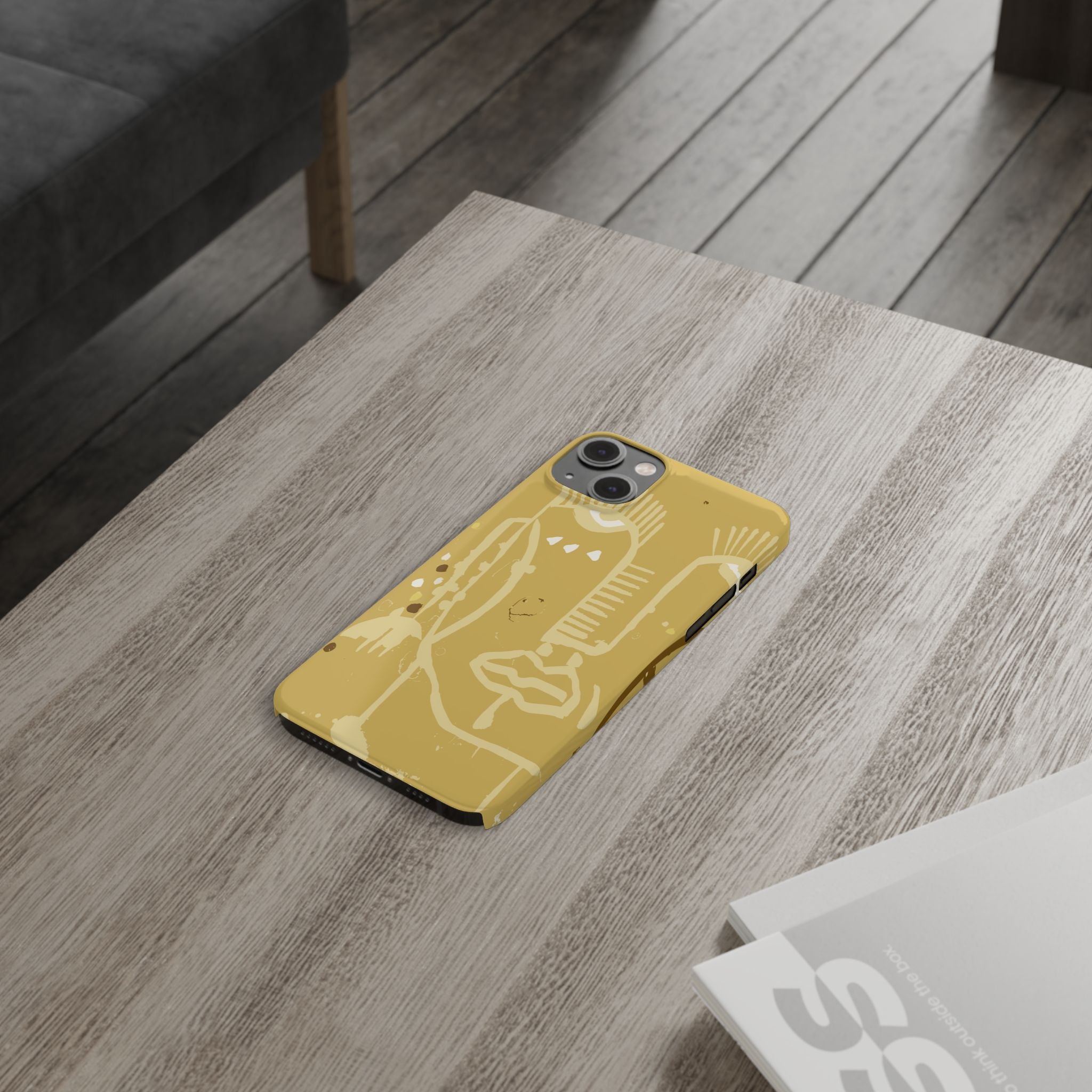 Abstract Line Face Slim Phone Case | Minimalist Art, Mustard Yellow