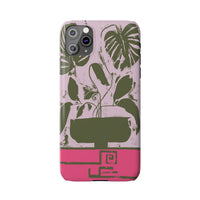 Slim Phone Case — Retro Monstera Plant Pink Green Botanical Design