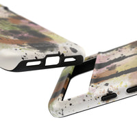 Watercolor Ink Splash Tough Phone Case — Abstract Olive, Blush & Charcoal Protective Cover