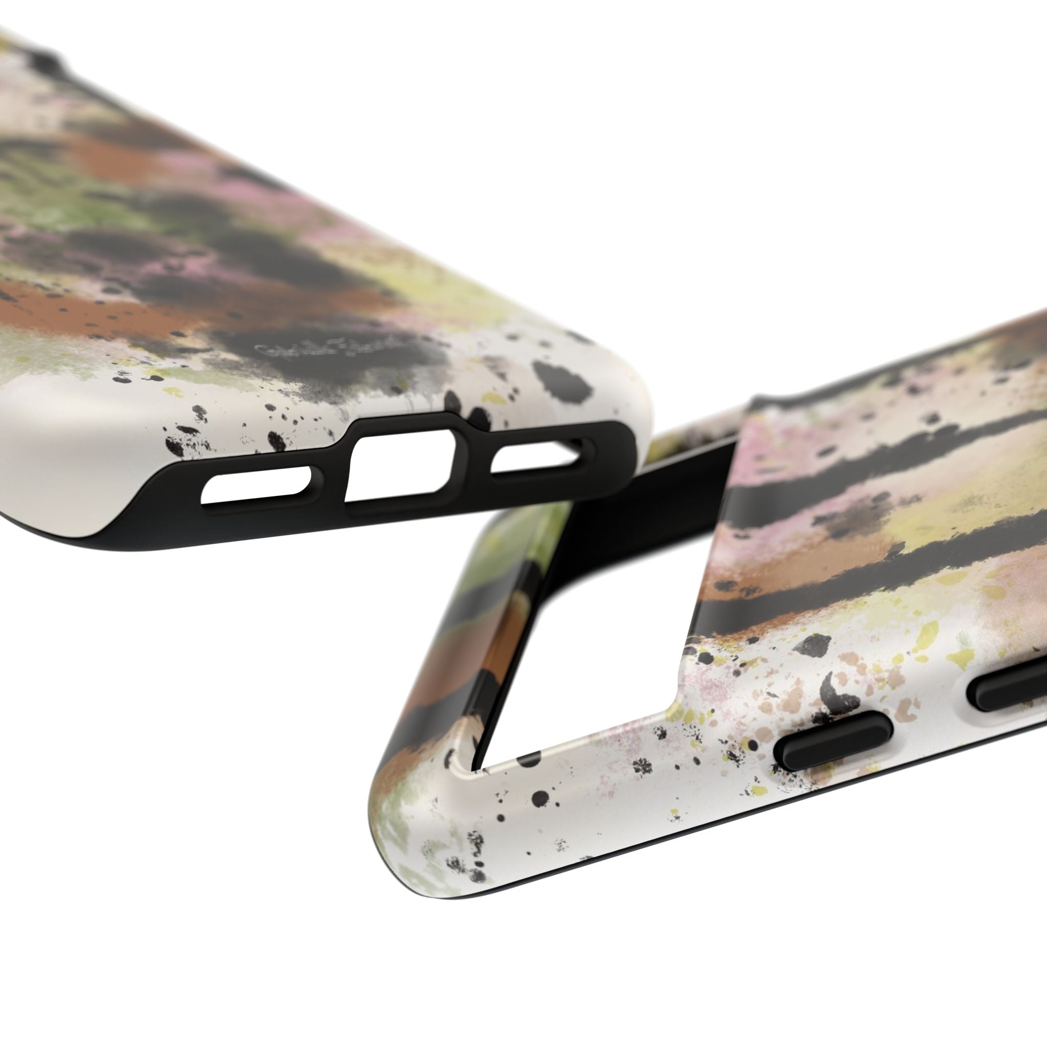 Watercolor Ink Splash Tough Phone Case — Abstract Olive, Blush & Charcoal Protective Cover
