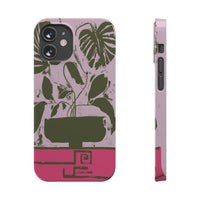 Slim Phone Case — Retro Monstera Plant Pink Green Botanical Design