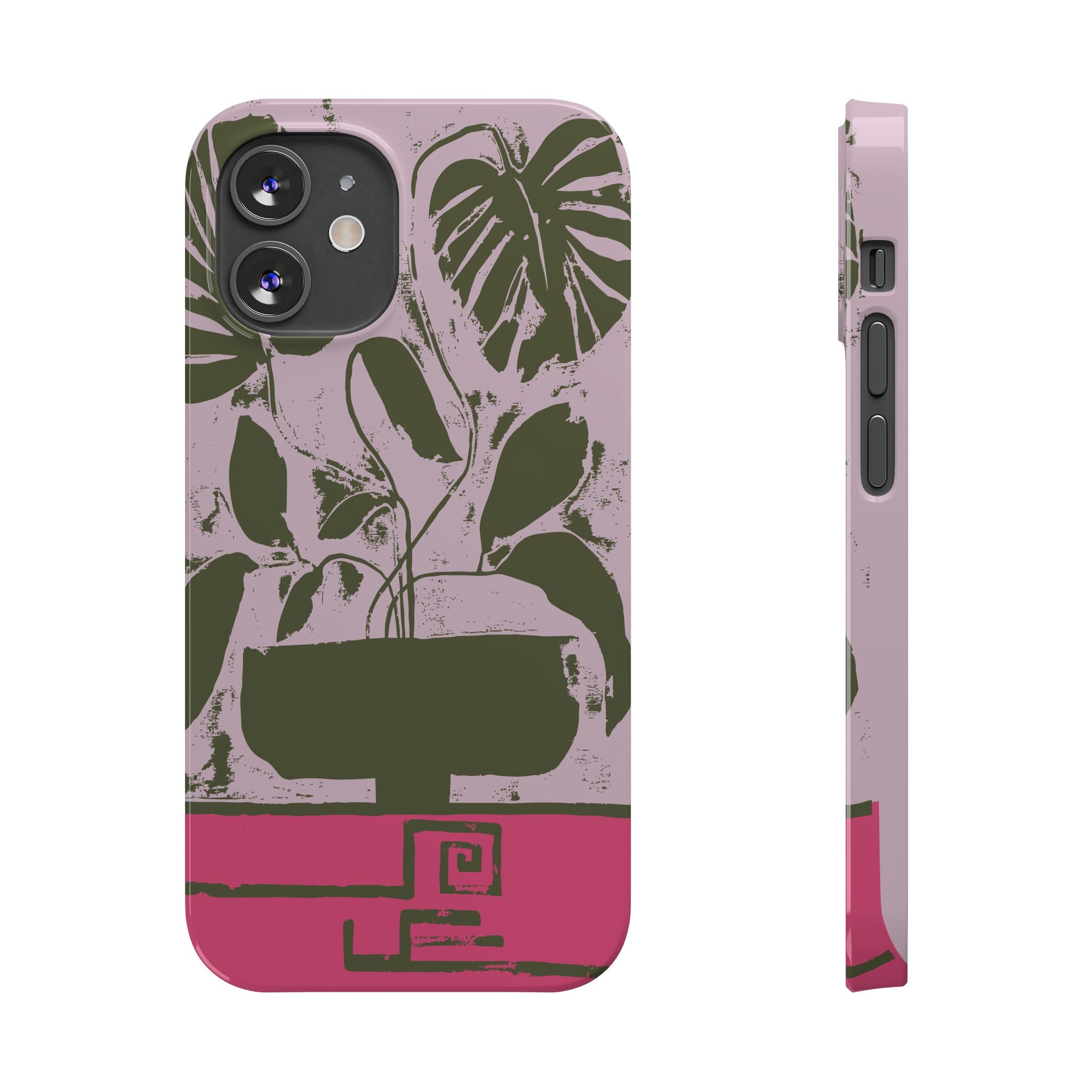 Slim Phone Case — Retro Monstera Plant Pink Green Botanical Design