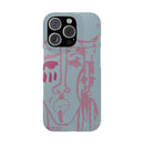 Abstract Line Face Slim Phone Case | Minimalist Portrait, Dusty Blue & Rose