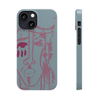 Abstract Line Face Slim Phone Case | Minimalist Portrait, Dusty Blue & Rose