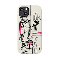 Abstract Face Line Art Slim Phone Case | Minimal Pink Accent