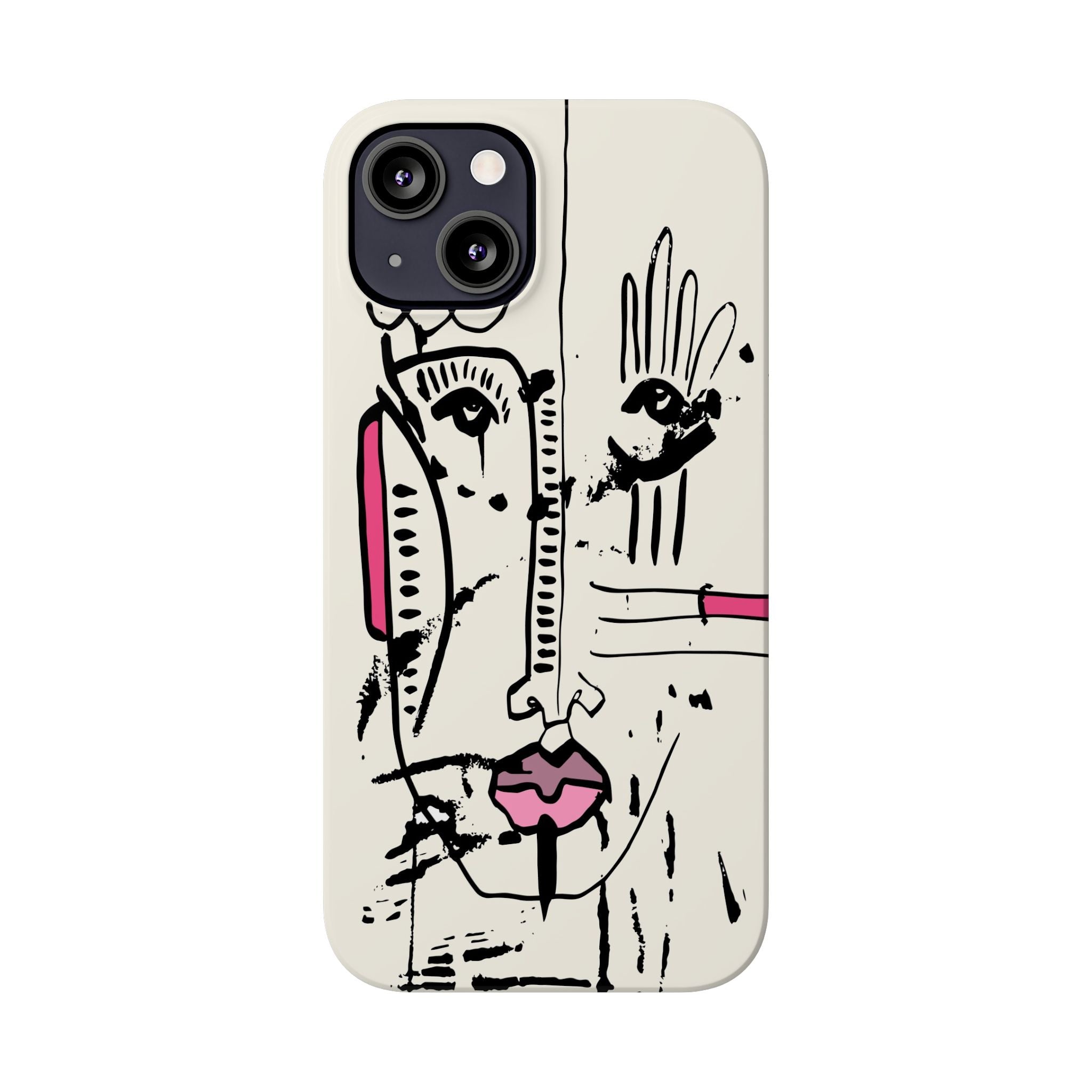 Abstract Face Line Art Slim Phone Case | Minimal Pink Accent