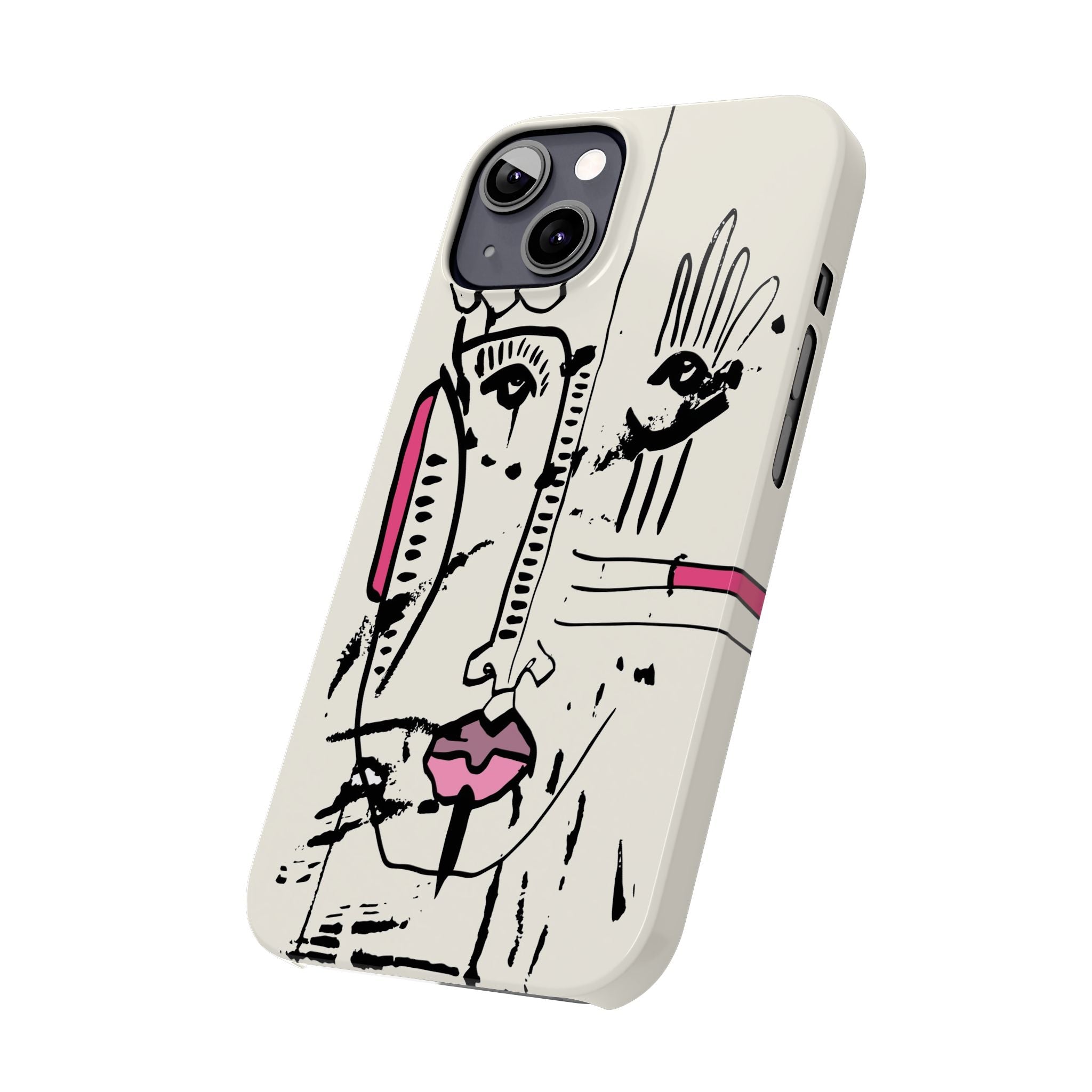 Abstract Face Line Art Slim Phone Case | Minimal Pink Accent