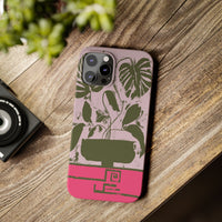 Slim Phone Case — Retro Monstera Plant Pink Green Botanical Design