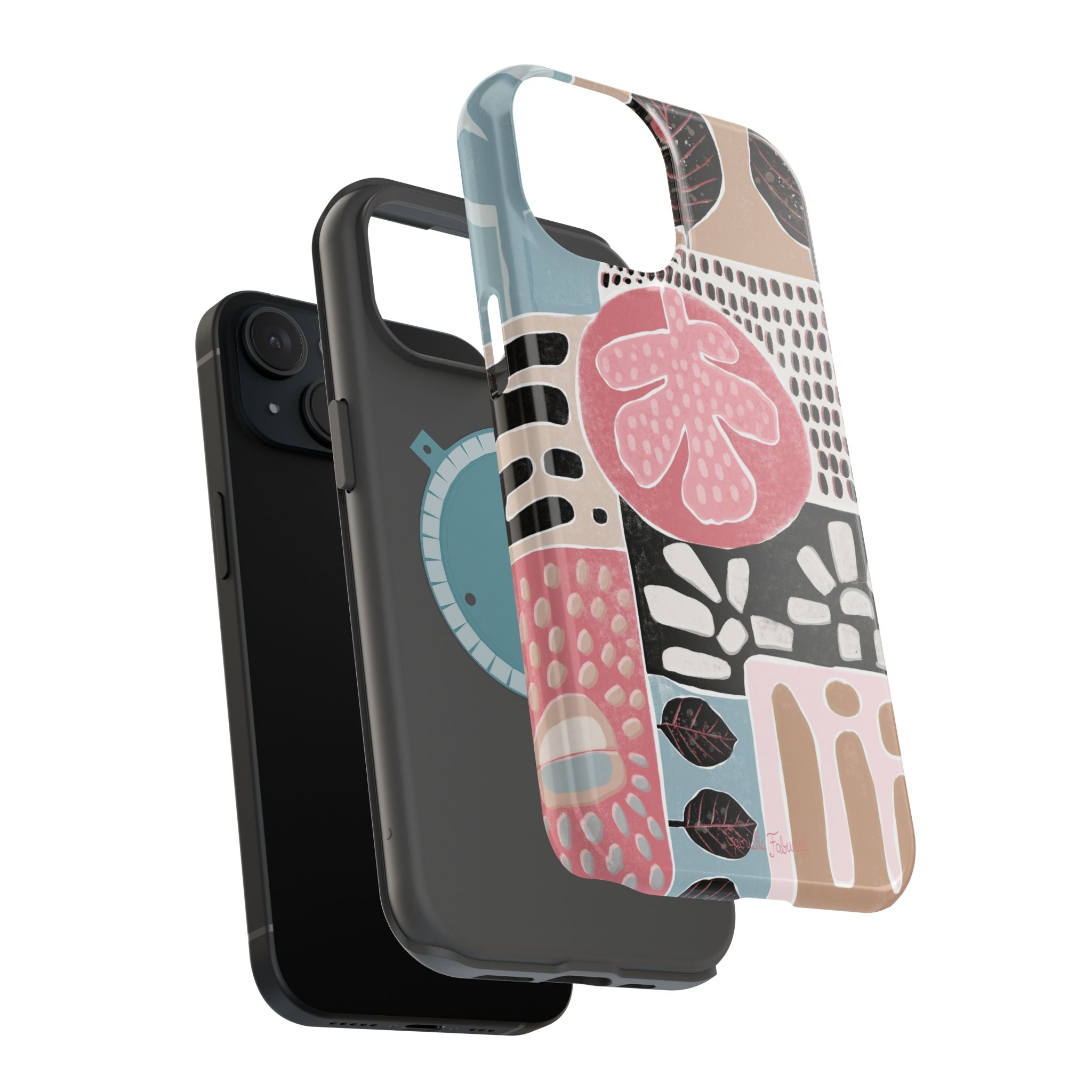 Abstract Floral Magnetic Phone Case — Impact-Resistant Protective Cover with Pink & Teal Collage Design