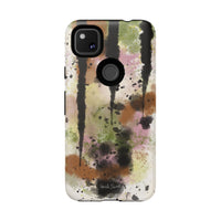 Watercolor Ink Splash Tough Phone Case — Abstract Olive, Blush & Charcoal Protective Cover