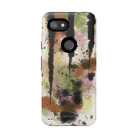 Watercolor Ink Splash Tough Phone Case — Abstract Olive, Blush & Charcoal Protective Cover