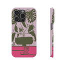 Slim Phone Case — Retro Monstera Plant Pink Green Botanical Design
