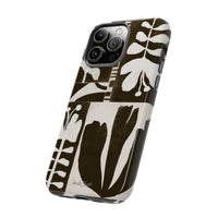 Floral Block Print Tough Phone Case — Black & White Botanical Protective Cover
