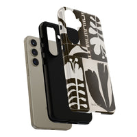 Floral Block Print Tough Phone Case — Black & White Botanical Protective Cover