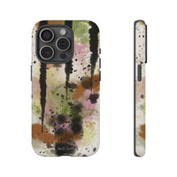 Watercolor Ink Splash Tough Phone Case — Abstract Olive, Blush & Charcoal Protective Cover