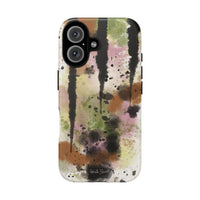 Watercolor Ink Splash Tough Phone Case — Abstract Olive, Blush & Charcoal Protective Cover