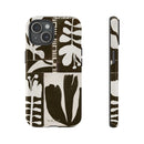 Floral Block Print Tough Phone Case — Black & White Botanical Protective Cover