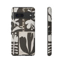 Floral Block Print Tough Phone Case — Black & White Botanical Protective Cover