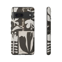 Floral Block Print Tough Phone Case — Black & White Botanical Protective Cover