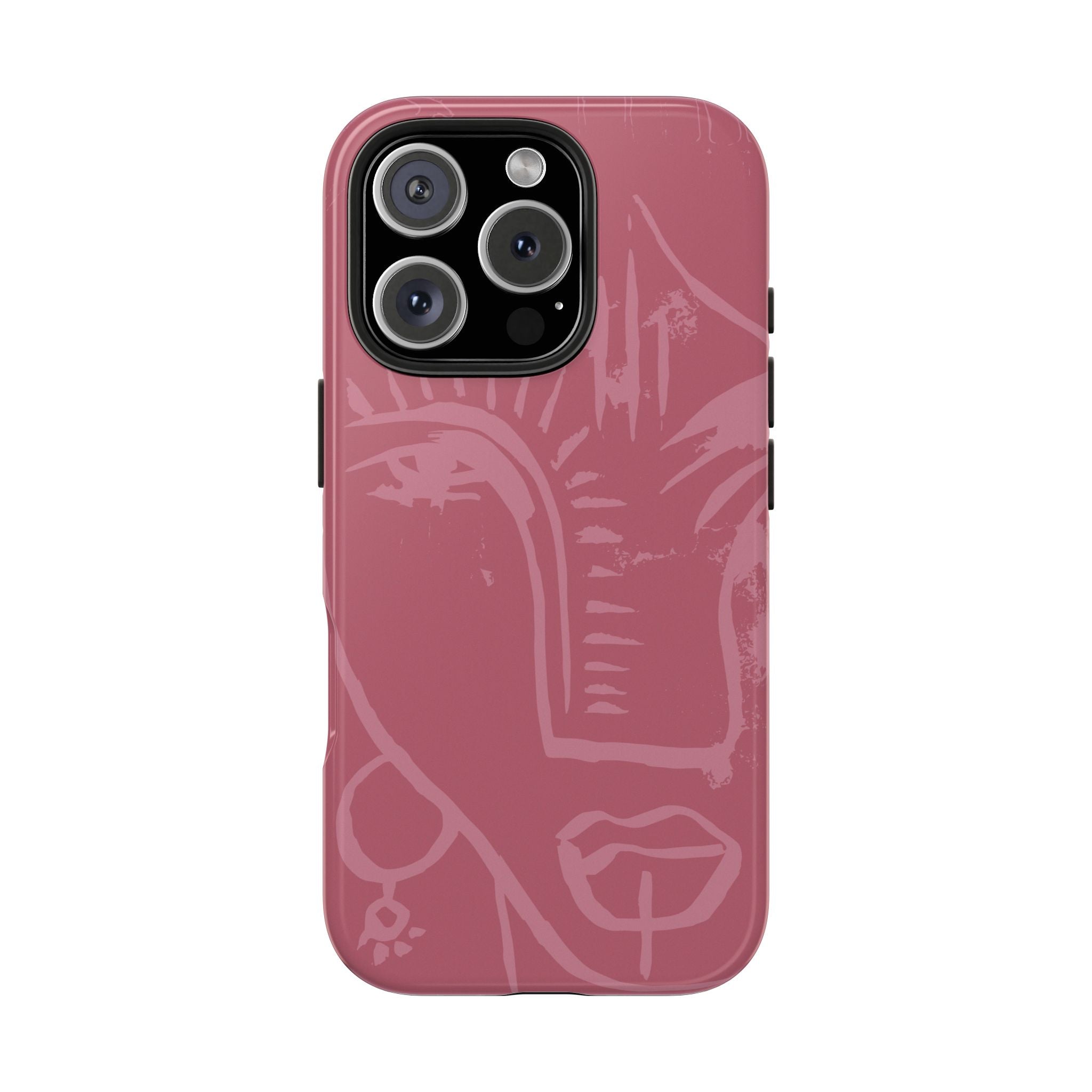 Abstract Line Face Tough Phone Case | Blush Pink Minimalist Art