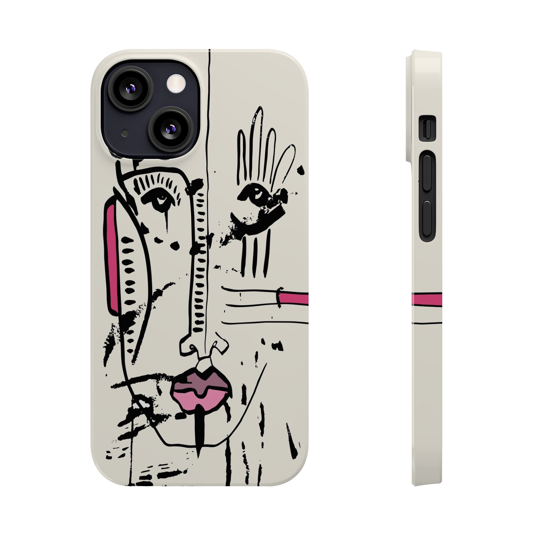 Abstract Face Line Art Slim Phone Case | Minimal Pink Accent