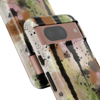 Watercolor Ink Splash Tough Phone Case — Abstract Olive, Blush & Charcoal Protective Cover