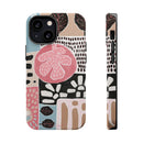 Abstract Floral Magnetic Phone Case — Impact-Resistant Protective Cover with Pink & Teal Collage Design