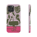 Slim Phone Case — Retro Monstera Plant Pink Green Botanical Design