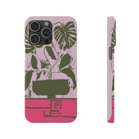Slim Phone Case — Retro Monstera Plant Pink Green Botanical Design