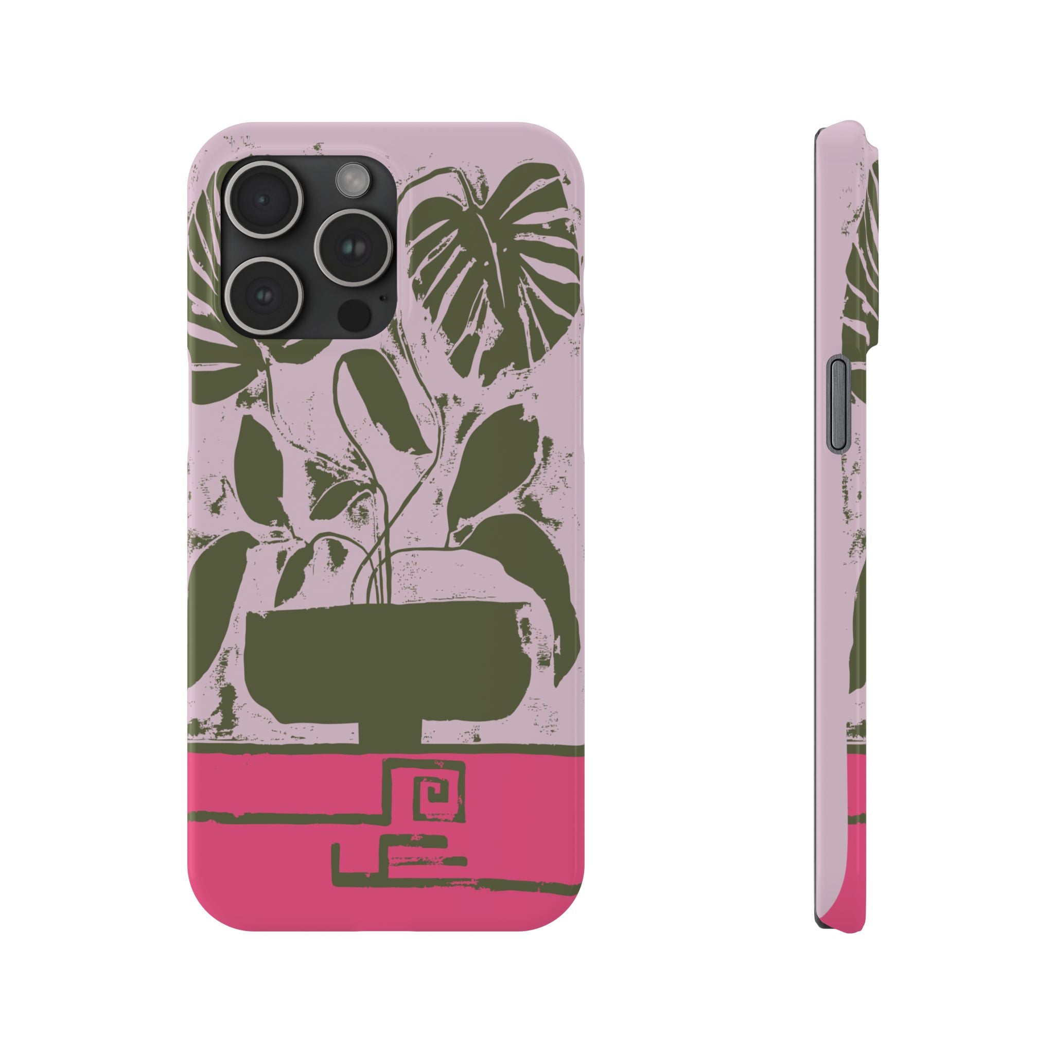 Slim Phone Case — Retro Monstera Plant Pink Green Botanical Design