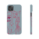 Abstract Line Face Slim Phone Case | Minimalist Portrait, Dusty Blue & Rose