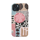 Abstract Floral Magnetic Phone Case — Impact-Resistant Protective Cover with Pink & Teal Collage Design