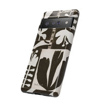 Floral Block Print Tough Phone Case — Black & White Botanical Protective Cover