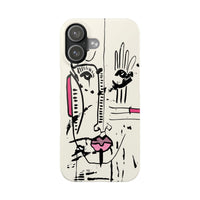 Abstract Face Line Art Slim Phone Case | Minimal Pink Accent