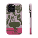 Slim Phone Case — Retro Monstera Plant Pink Green Botanical Design