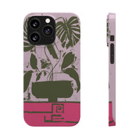 Slim Phone Case — Retro Monstera Plant Pink Green Botanical Design