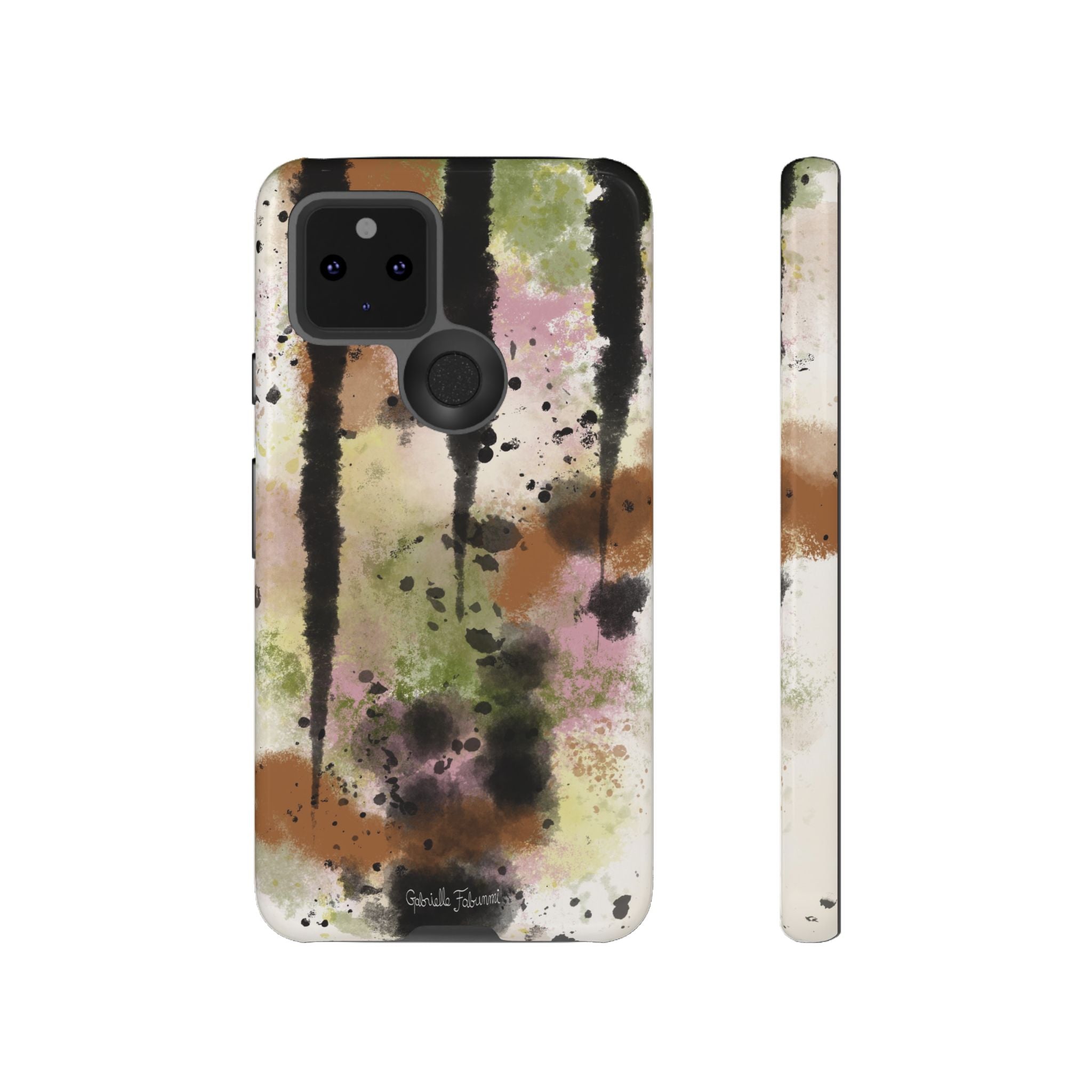 Watercolor Ink Splash Tough Phone Case — Abstract Olive, Blush & Charcoal Protective Cover