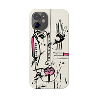 Abstract Face Line Art Slim Phone Case | Minimal Pink Accent