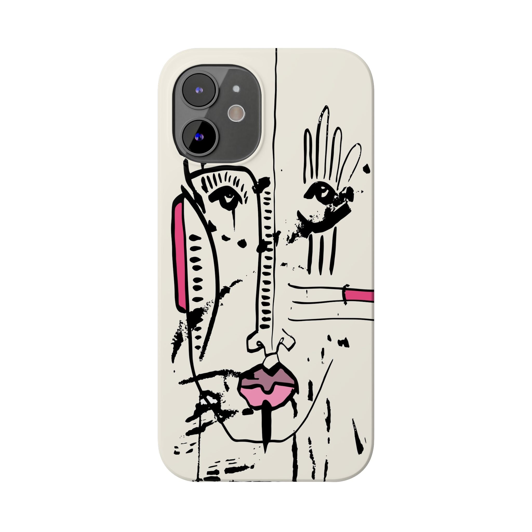 Abstract Face Line Art Slim Phone Case | Minimal Pink Accent