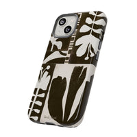 Floral Block Print Tough Phone Case — Black & White Botanical Protective Cover